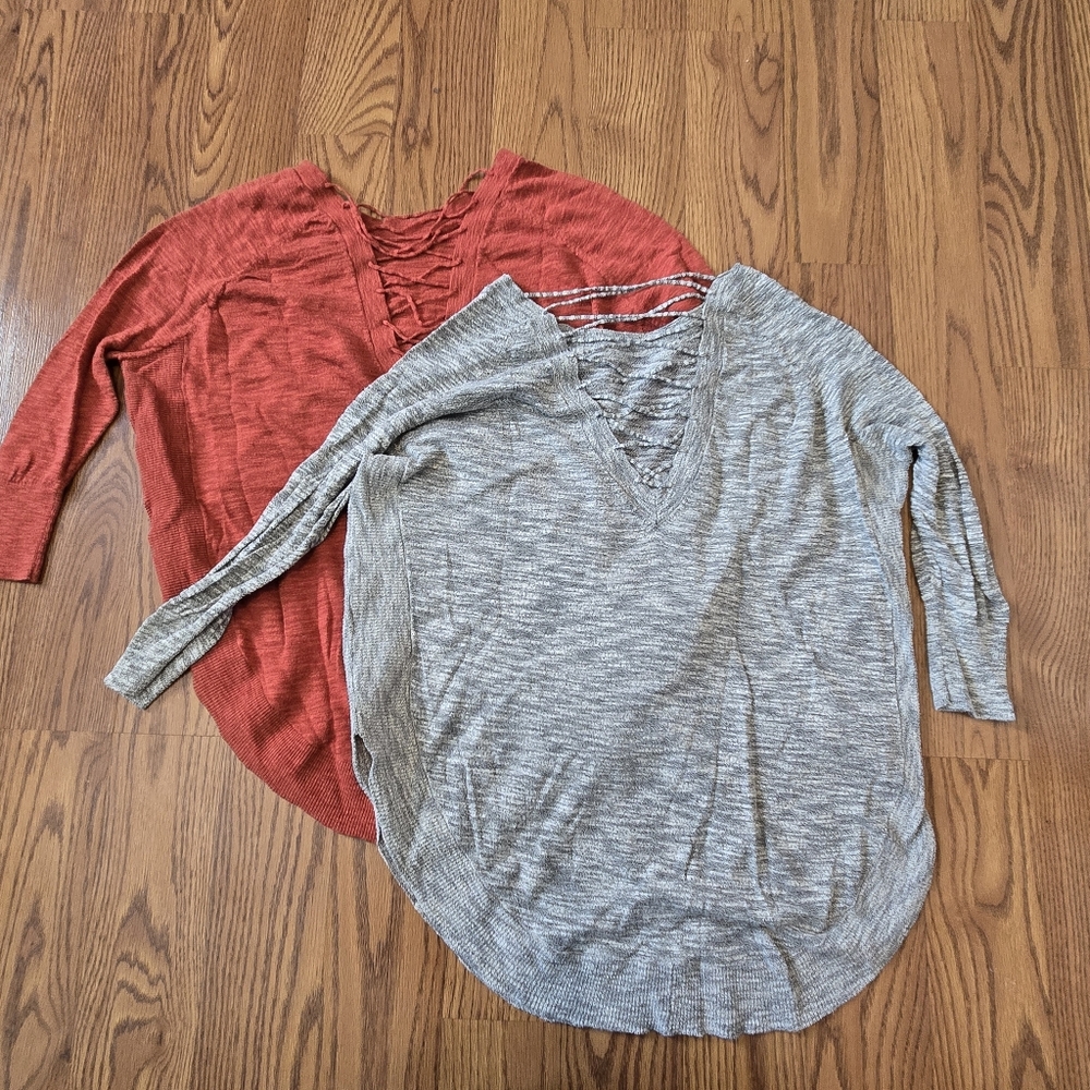 Express Sweater Bundle Gray Rust Oversized Caged Strappy Curved Hem Casual XS